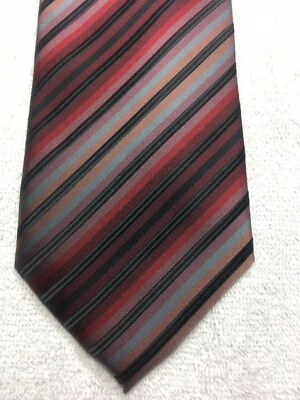 范海森男式领带红色灰色条纹黑色 3.5 X 60 全新带标签 — 第 1/4 张图片
