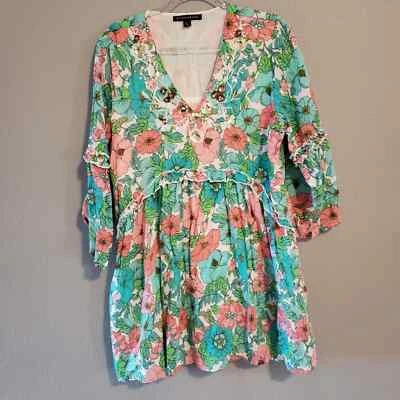 Vestido/túnica corto Boston apropiado floral adornado grande forrado de algodón Foto 1 de 4