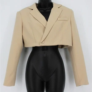 Nasty Gal Keep Up the Work Shoulder Pad Cropped Blazer in Natural Size 8 - Picture 1 of 8