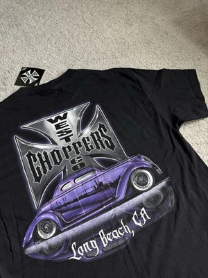 Y2K West Coast Choppers Jesse Who? Camiseta negra cromada púrpura coupé para hombre L nueva con etiquetas Foto 1 de 4