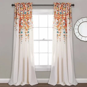 2pk 52"x108" Light Filtering Weeping Flower Curtain Panels Turquoise - - Picture 1 of 5