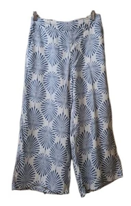 JOIE 100% Linen Blue White Floral Fronds Design Wide Leg Long Pants Size Large - Picture 1 of 8