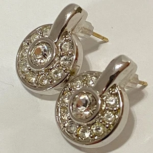 Vintage Swarovski Ohrringe 14k Gold Pfosten Kristall Tropfen durchbohrt silberfarben - Bild 1 von 9