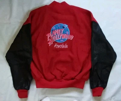 VTG MADE IN USA PLANET HOLLYWOOD HONOLULU WOOL BLEND WITH LEATHER SLEEVES XL - Image 1 of 4