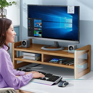Stylish Monitor Stand Space-saving Desk Storage Wooden Riser with Shelf - Afbeelding 1 van 11