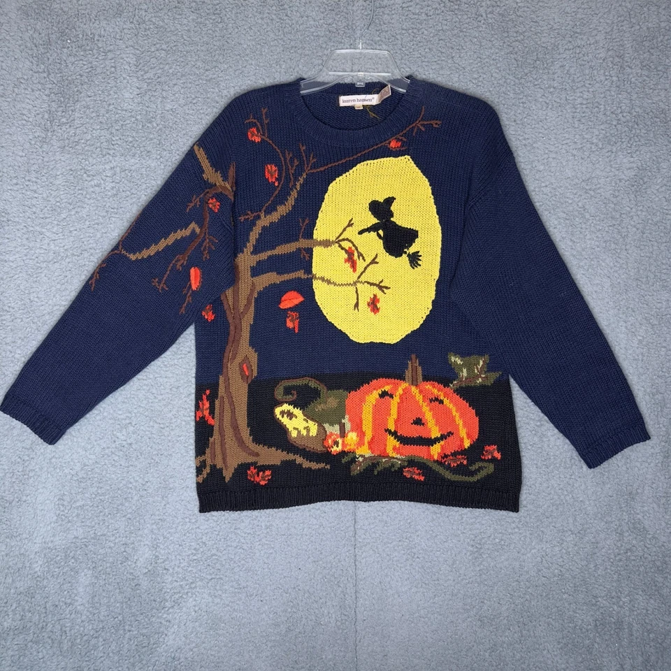 Suéter Lauren Hansen Halloween Bruja Calabaza Árbol Tejido Mediano De Colección Foto 1 de 4