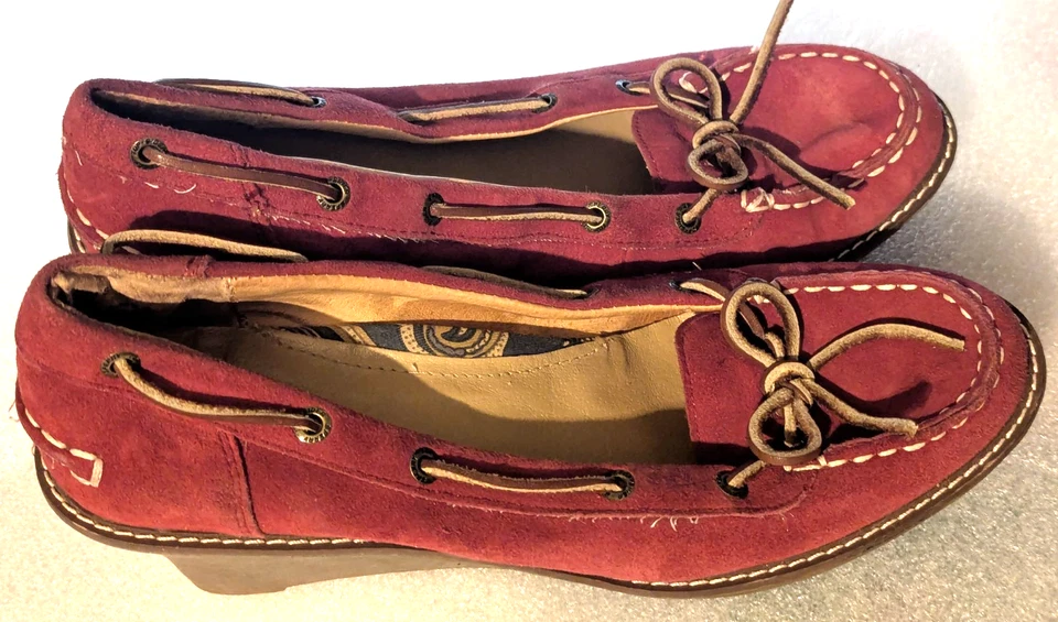 Sperry на танкетке размер 7,5 M бордовый красный и желтовато-коричневый коричневый замшевые мокасины мокасины туфли - Изображение 1 из 4