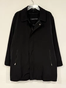 Calvin Klein Men's Long Coat Size Large Black Snap Zip Overlay Wool Blend Liner - Picture 1 of 11