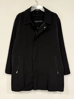 Calvin Klein Men's Long Coat Size Large Black Snap Zip Overlay Wool Blend Liner - Image 1 of 4