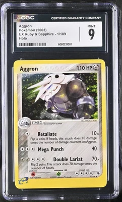 CGC 9 MINT Aggron 2003 EX Ruby & Sapphire 1/109 Holo Pokemon Card - Image 1 of 2