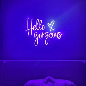 Hello Gorgeous Heart Love Vivid LED Neon Sign Lamp Light Flex Acrylic Hanging BB - Picture 1 of 1