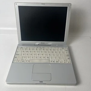 2001 Apple iBook Model M6497 Laptop PowerPC 750 500 MHz Mac OS X 10.4.11 READ - Afbeelding 1 van 17