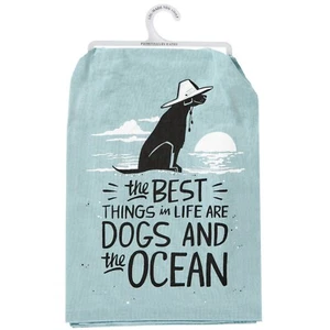 Cotton Kitchen Dish Towel - Best Things In Life Are Dogs & The Ocean 28x28 NEW - Picture 1 of 3