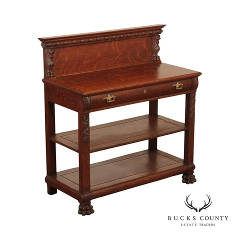 Antique American Renaissance Revival Oak Three-Tier Buffet Server Cover