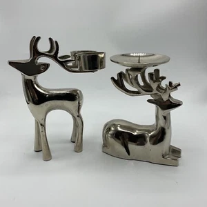 2 Rentier Hirsch Stumpen Votivkerzenhalter silberfarben modern Deko Weihnachten - Bild 1 von 7