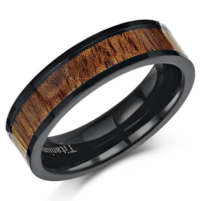 Anillo de compromiso de boda de madera de titanio 6 mm genuino real de madera de koa Foto 1 de 2