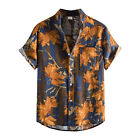 Men's Spring Printed Stand-up Collar Short-Sleeved Cotton And Linen Shirts