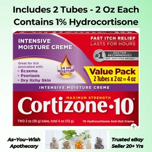 Cortizone-10 Anti-Itch Cream 2oz x 2 Exp 08/2026 Intensive Healing Fast Relief - Picture 1 of 3