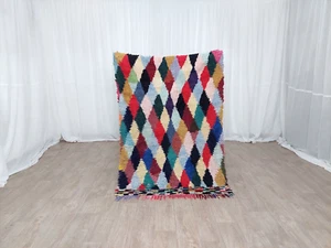 Vintage Area Rug Handmade Geometric Colorful Wool Carpet Moroccan Berber Rug 3x5 - Picture 1 of 10