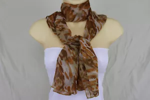 Sciarpa donna moda beige lunga tessuto ampia arancione floreale collo cravatta righe avvolgenti - Foto 1 di 12