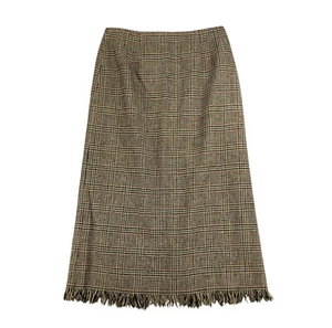Herve Bernard Maxi Skirt Womens 14 Wool Plaid Fringe Academia Casual Preppy - Picture 1 of 11