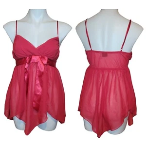 Frederick's Of Hollywood Babydoll Nightie Size Large Red Bow Sheer - Picture 1 of 4