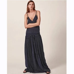 MATIN Studio Womens Ravello Maxi Dress 6 Straps Navy Blue Striped Cotton - Picture 1 of 11