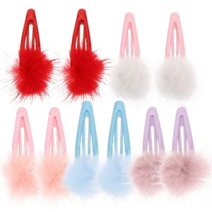 Colorful Fur Pompom Ball Hair Clips Alligator Barrettes for Women Girls - Picture 1 of 7