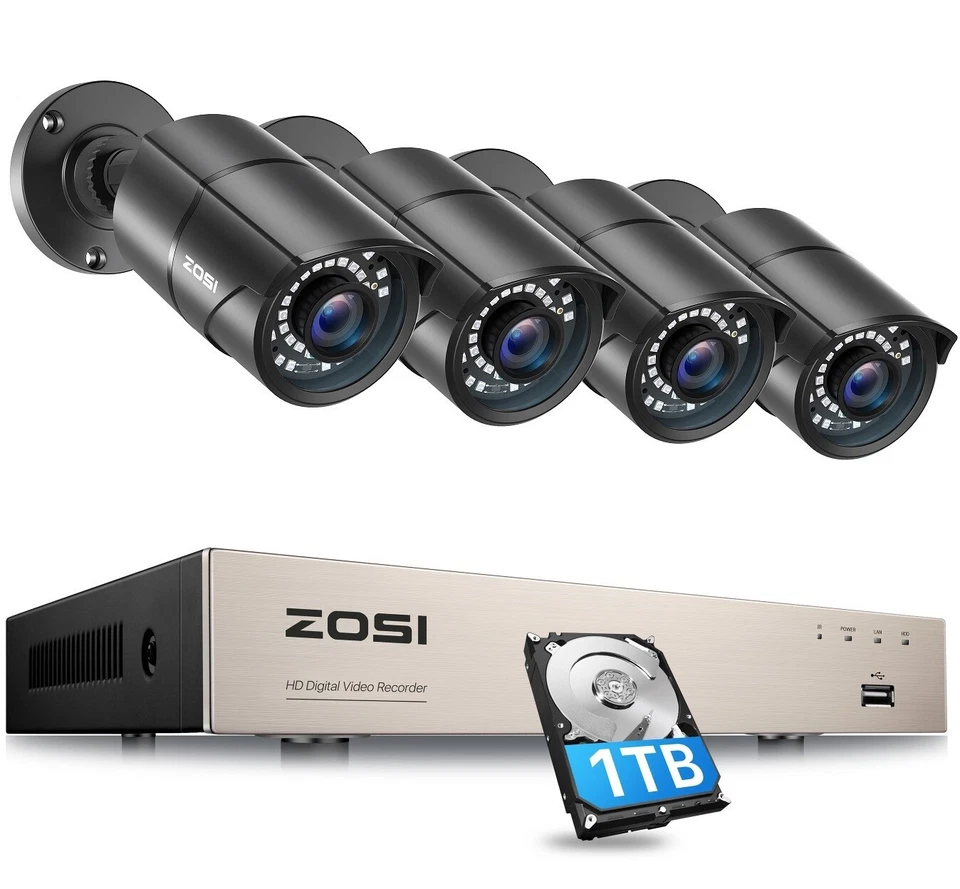 ZOSI 8CH 5MP Lite DVR 1080P CCTV Security Camera System Outdoor Night Vision