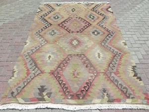 Pale Color Turkish Kilim Wool Rug, Handmade Floor Carpet, Area Rugs 78"x119" - Picture 1 of 15