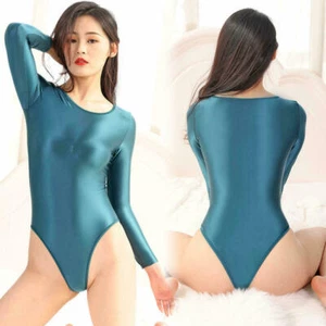 Damen Wetlook Bodycon Tanga Turnanzug Gymnastik Dessous Bodysuit Tanzkostüm - Bild 1 von 20