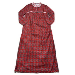 VTG 80s Women Red Plaid Cotton Flannel Lady Ronte Maxi Night Gown XL - Picture 1 of 9