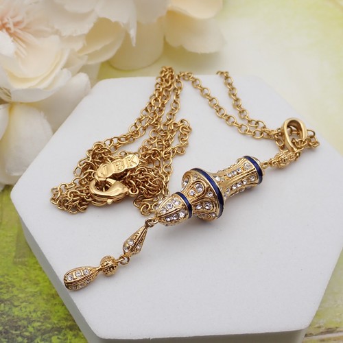 UNDERCOVER Collana Vintage JBK Camrose & Kross Secret Olio Smalto Strass Pendente 30"