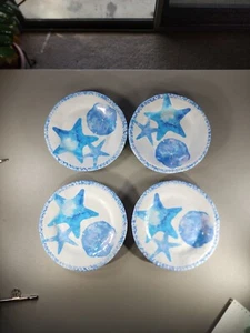 4 Tommy Bahama Nautical MELAMINE Plate Set Appetizer Dessert Watercolor Blue - Picture 1 of 6