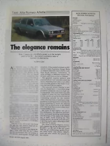 1983 ALFA ROMEO ALFETTA SEDAN AUSTRALIAN MAGAZINE BRIEF ROAD TEST ARTICLE - Picture 1 of 1