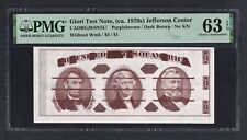 Giori Test Note,(ca. 1970s) Jefferson Center "Without Wmk" Uncirculated Grade 63
