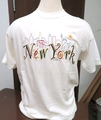 Jerzees White 90s New York City Multi Colored Whimsical T-shirt 100% Cotton  XL - Image 1 of 3