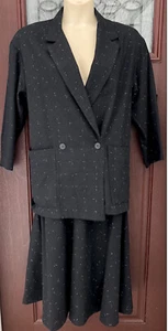 VTG 1980s Black Confetti Double Breasted NEW WAVE JACKET Blazer Skirt Suit - Picture 1 of 8