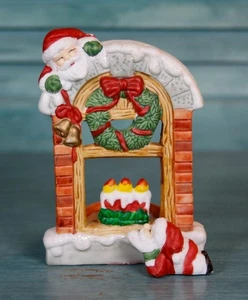 Portacandele portacandele vintage tradizioni natalizie finestra di Babbo Natale 5" ceramica tea light - Foto 1 di 9