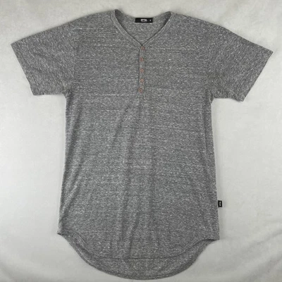 Camisa EPTM Para Hombres M Gris Jaspeado Longline Dobladillo Curvo Henley Manga Corta Hecha en EE. UU. Foto 1 de 4
