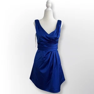 Neu Mit Etikett! David’s Brautkleid blau Satin V-Ausschnitt | Größe 2 - Bild 1 von 7