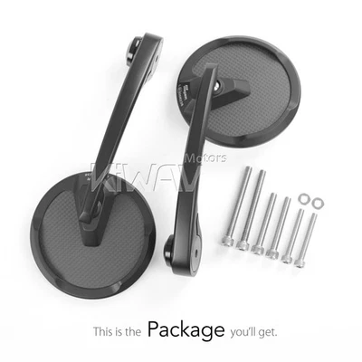 Espejos retrovisores de extremo de barra alfombrilla redonda negro fibra de carbono perno de 5 mm para Triumph Speed Triple R Foto 1 de 4