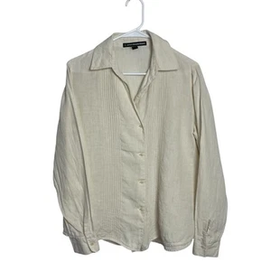 Company Ellen Tracy Silk Blend Shirt Womens 8 Oatmeal Long Sleeve Collared Top - Picture 1 of 7