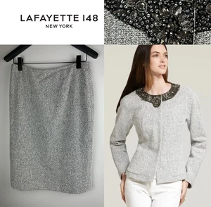 Lafayette 148 Set Embellished Boucle Snap Jacket & Skirt Tweed Sizes 12 & 14 - Picture 1 of 21