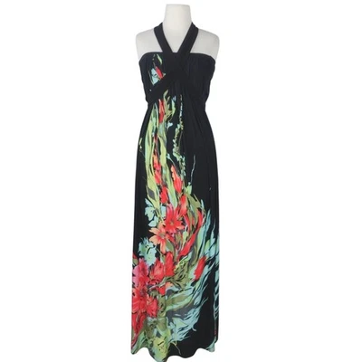 Sacha Drake Womens Maxi Convertible Dress Blackv Size 12 Floral Stretch Beach - image 1 of 4