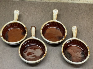 4 Vintage McCoy Brown Drip Soup Bowls With Handle #874 USA - Picture 1 of 15