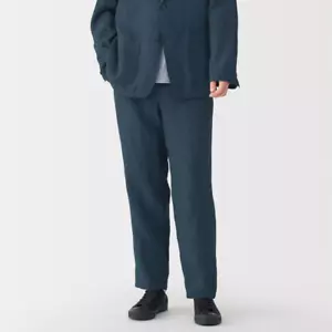 Pantalones cónicos lavados 100 % lino azul marino FedEx MUJI para hombre - Imagen 1 de 10