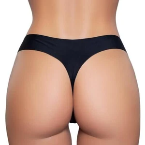 Seamless Thong Cotton Lined Crotch Stretch Underwear Panties Black 2047 Small - Picture 1 of 4