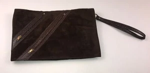 Vintage Dove Suede Clutch Purse Chocolate Brown 10.75” X 7” - Picture 1 of 7