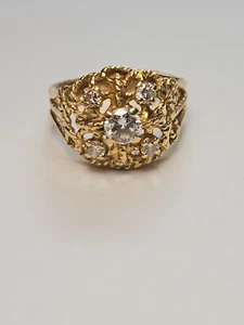 Size 5 3/4 Beautiful Natural Diamond Ring 14k Gold Tested, Ready To Size Or Weld - Picture 1 of 15